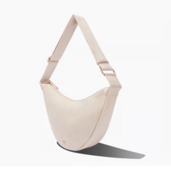 July Everyday Crescent Bag Canvas Purse Taupe Khaki Crossbody Sling Pre owned - Picture 2 of 9